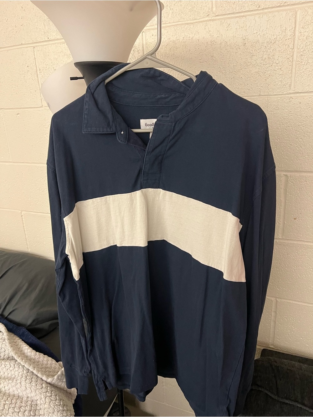 Goodfellow & CO Navy and White Rugby-Style Long Sleeve Shirt